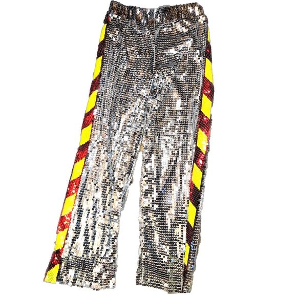 π₯2x HPπ₯Silver Sequin Hazard Stripe Palazzo Pants - Picture 8 of 9